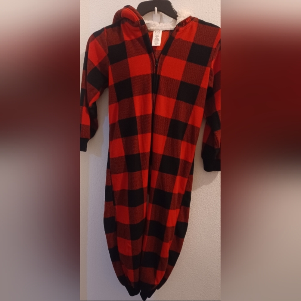 PJ Place Buffalo Plaid Hoodie Footie Sleepwear Size S/P 5/6 The Children's Place